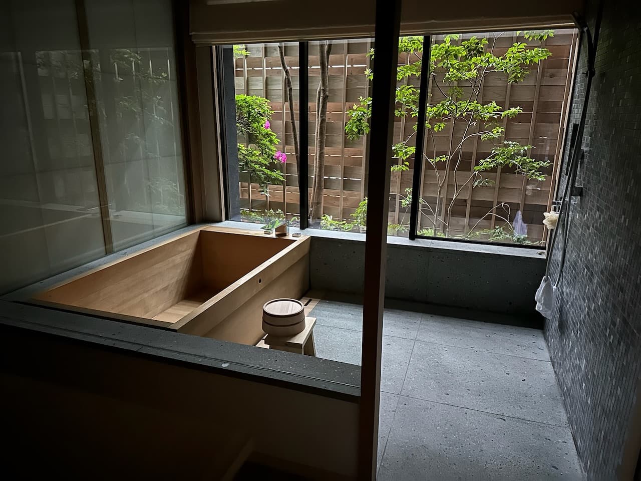 At Azumi Setoda, our room's luxurious bathroom looked over a gorgeous garden