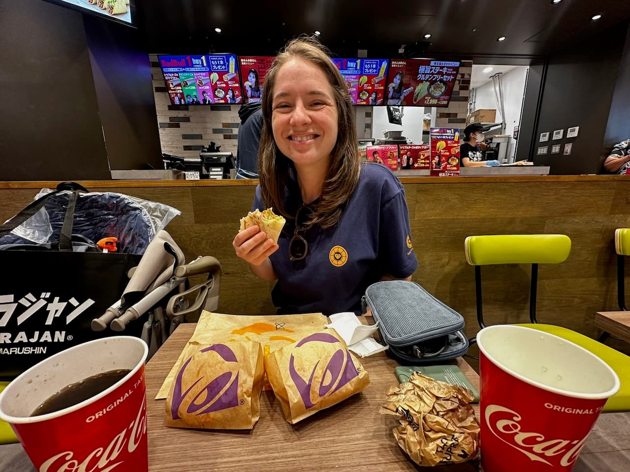 Madison eating Japanese Taco Bell for the first time