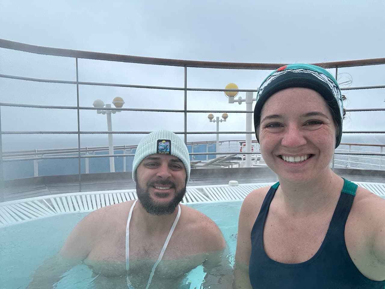 Enjoying a hot tub soak before a port stop