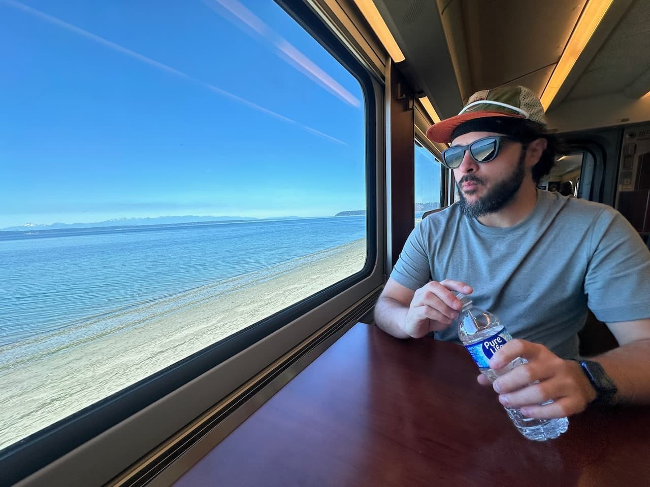 Shawn taking in the views of Washington from the train we took from Vancouver to Portland, Oregon