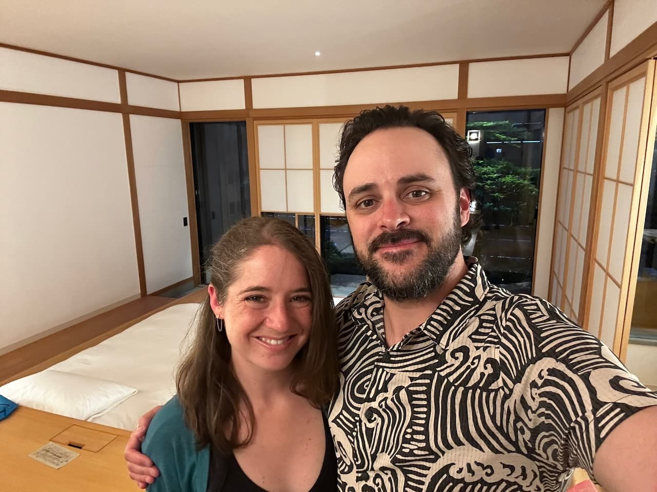 Dressed up and about to head out from our room for our 10th anniversary dinner at Azumi Setoda