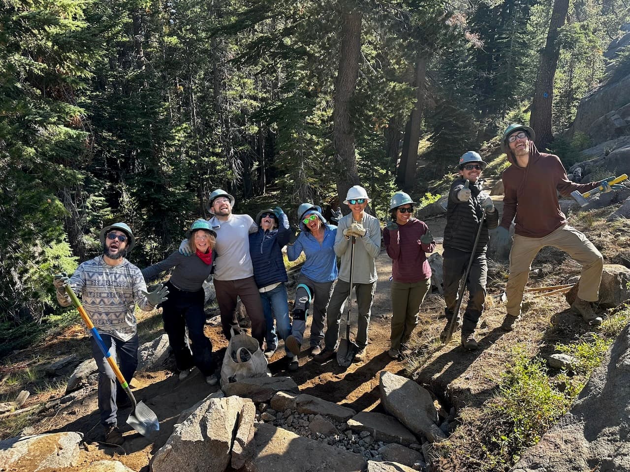 Nearing completion of a rock staircase build on the PCT near Carson Pass